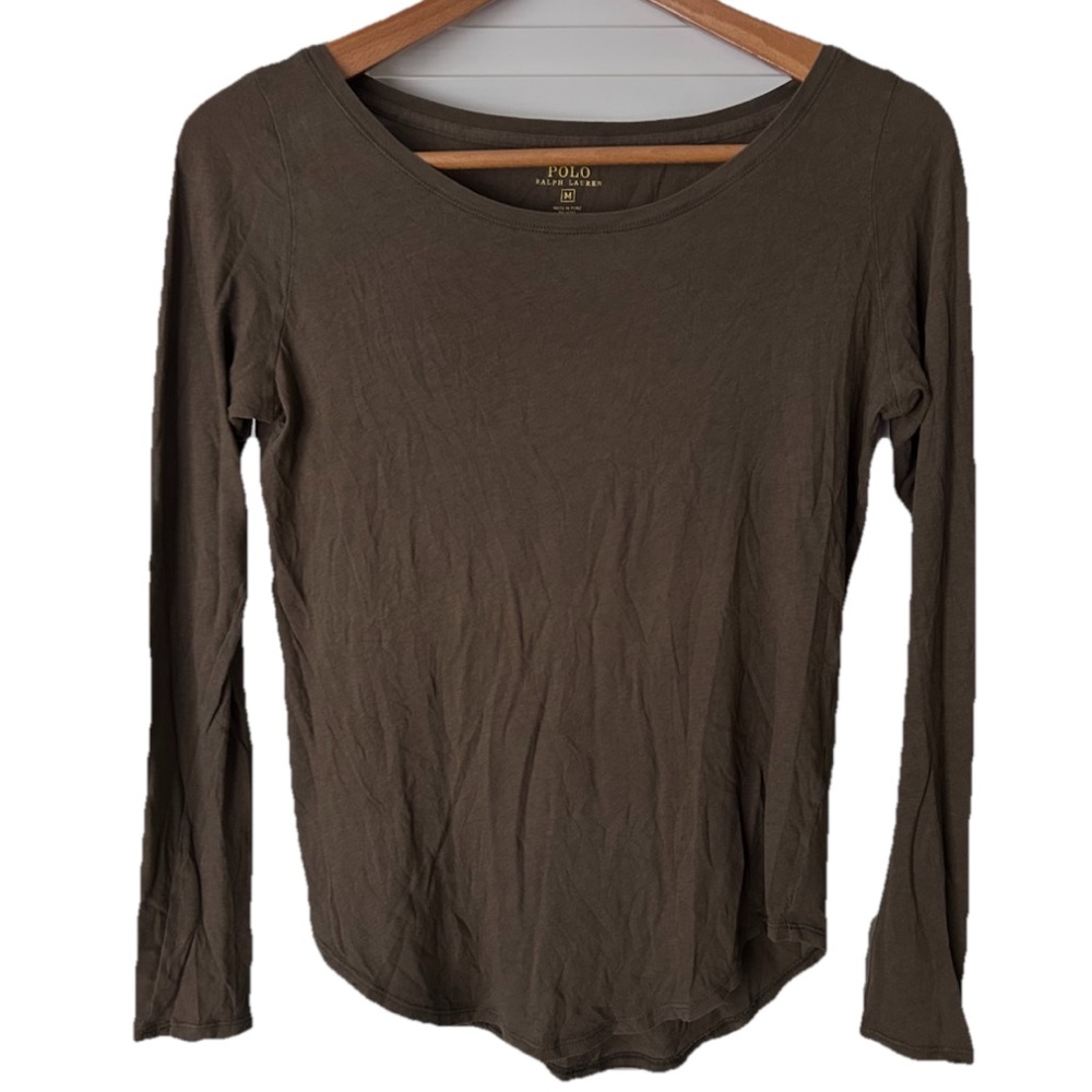 Polo Ralph Lauren T Shirt Long Sleeves Women’s Army Olive Green Pima Cotton Med